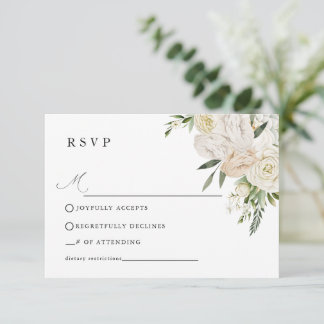 CHELSEA Watercolor White Blooms Wedding RSVP Card