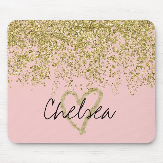 Chelsea's Glitter-y Heart Cascade Mouse Pad (Front)