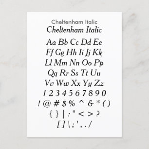 Cheltenham Italic - Zazzle Font Sample Sheet Postcard