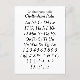 Cheltenham Italic - Zazzle Font Sample Sheet Postcard