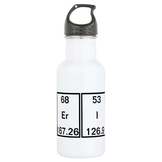 Chemical Elements: Americium Erbium Iodine Calcium Stainless Steel Water Bottle (Front)