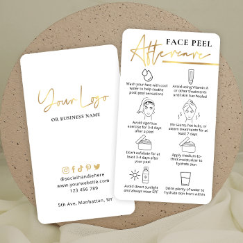 Chemical Face Peel Aftercare Guide White & Gold Business Card by DiyMyDesignStore at Zazzle