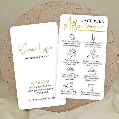 Chemical Face Peel Aftercare Guide White  Gold Business Card