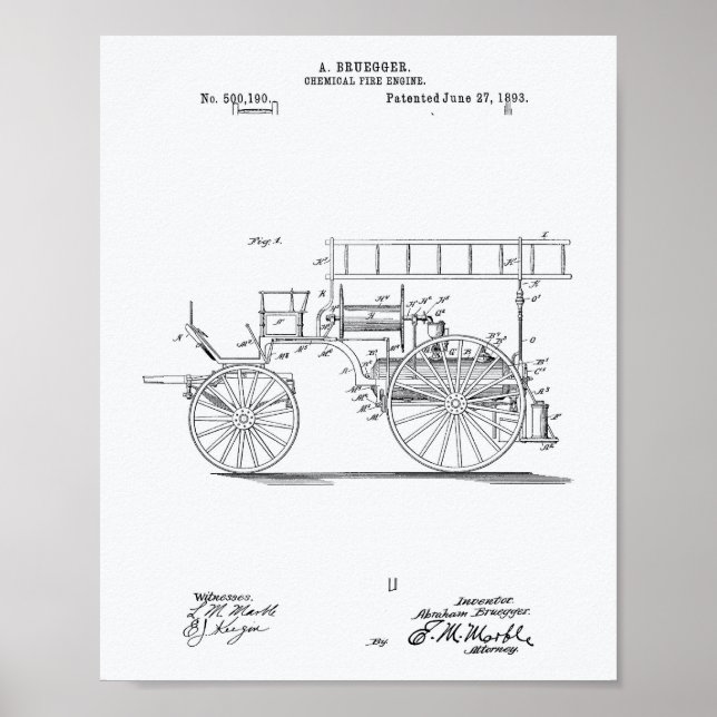 Chemical Fire Engine 1893 Patent Art White Paper Poster (Front)
