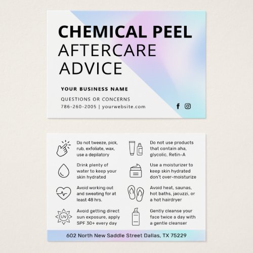 Chemical Peel Aftercare Instruction Card