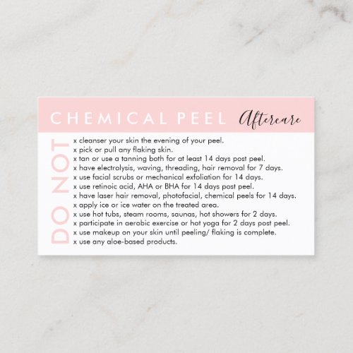 Chemical Peel Avoids Advices Aftercare Business Card