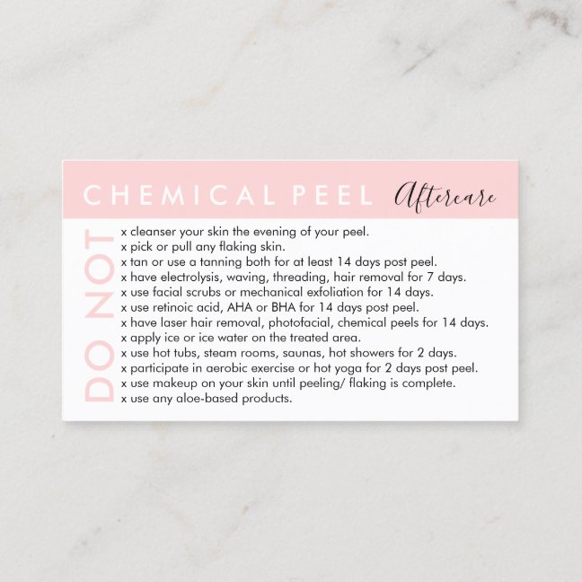 Chemical Peel Avoids Advices Aftercare Business Card