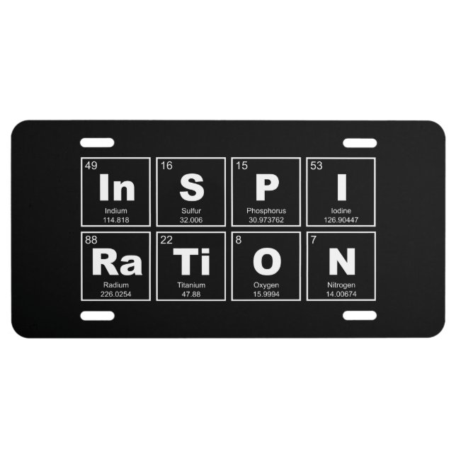 Chemical periodic table of elements: InSPIRaTiON License Plate (Front)