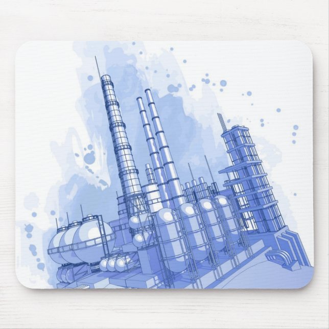 Chemical plant & watercolor background mouse pad (Front)