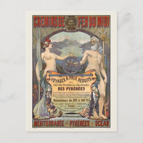 Chemins de fer du Midi France Vintage Poster 1900 Postcard