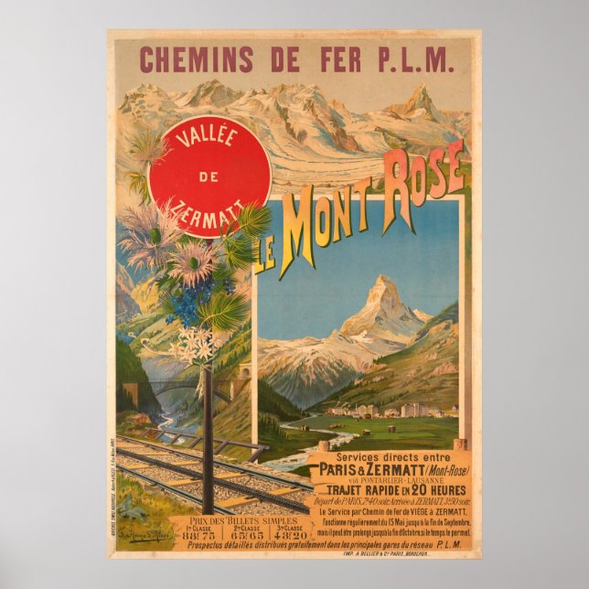 Chemins de fer P.L.M Le Mont Rose Vallee de Poster (Front)