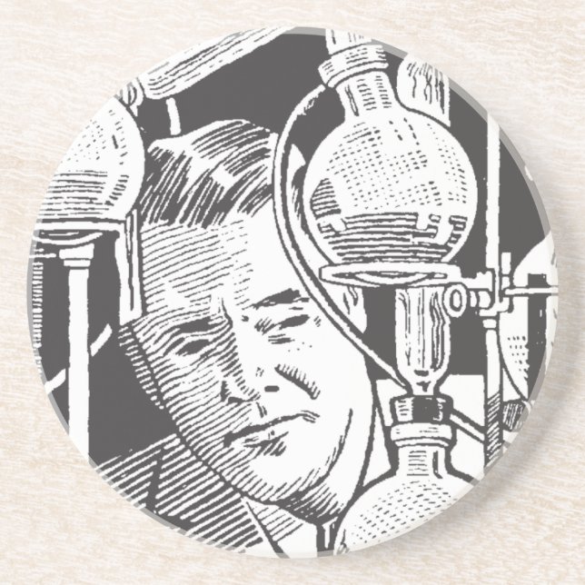 Chemist in Black and White Sandstone Coaster (Front)