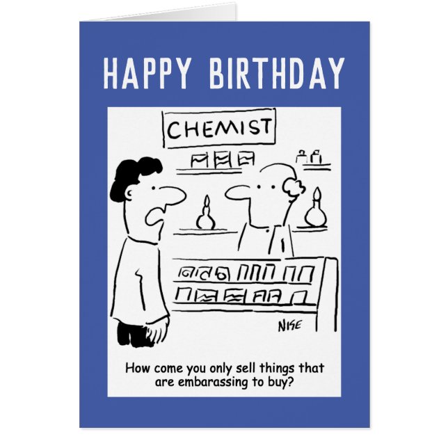 Chemist only sells embarrassing products cards (Front)