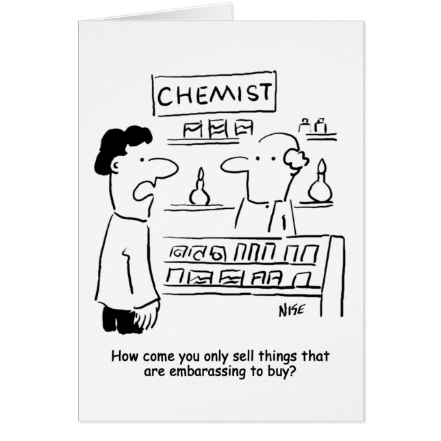 Chemist only sells embarrassing products cards (Front)