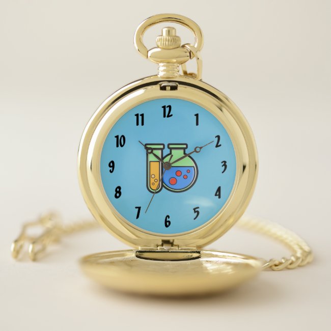 Chemistry Beakers Blue and Green Pocket Watch