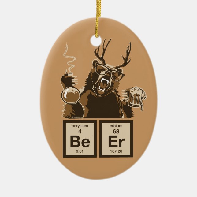 Chemistry bear discovered beer ceramic ornament (Front)