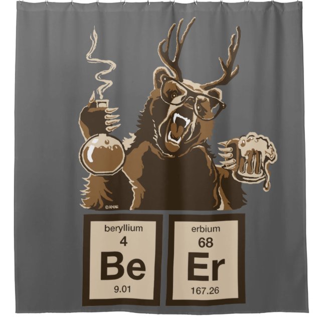 Chemistry bear discovered beer shower curtain (Front)