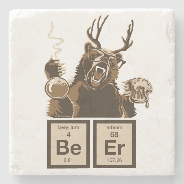 Chemistry bear discovered beer stone coaster (Front)