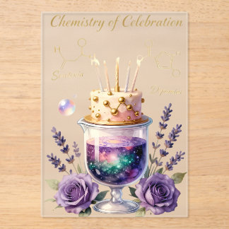 Chemistry Birthday Celebration Flask and Floral Ca Acrylic Invitations