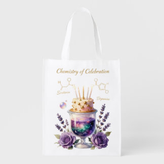 Chemistry Birthday Celebration Flask and Floral Ca Grocery Bag