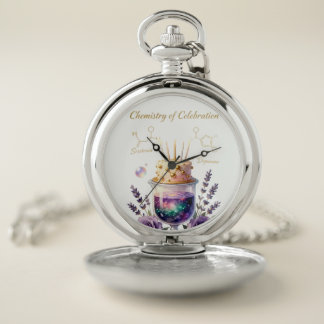 Chemistry Birthday Celebration Flask and Floral Ca Pocket Watch