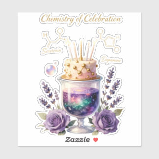 Chemistry Birthday Celebration Flask and Floral Ca Sticker