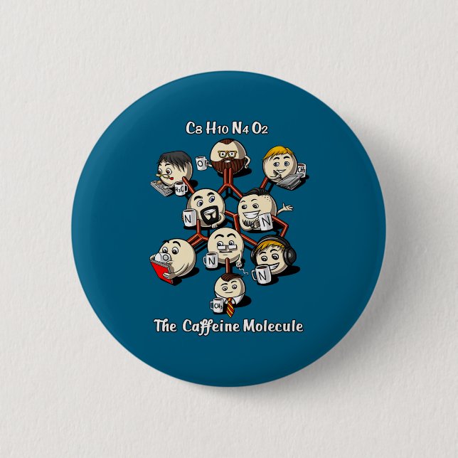 Chemistry Caffeine Molecule Funny Science Geek Cof Button (Front)