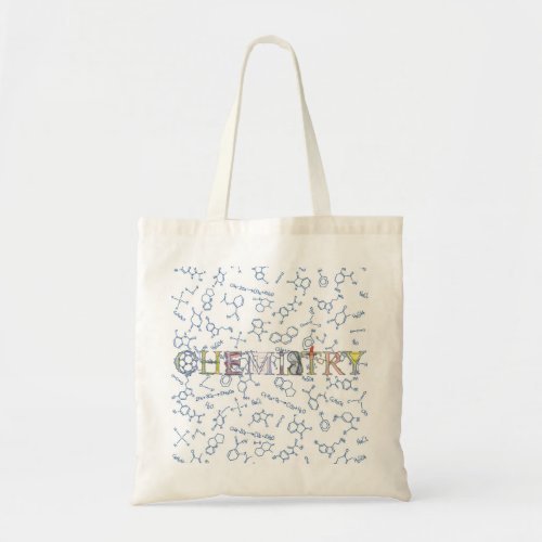 Chemistry diagram pattern and typography tote bag