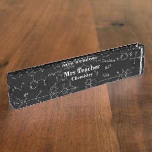 Chemistry diagram pattern white on black desk name plate
