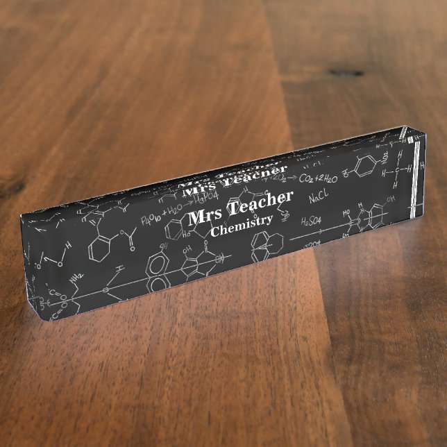 Chemistry diagram pattern white on black desk name plate (Side)