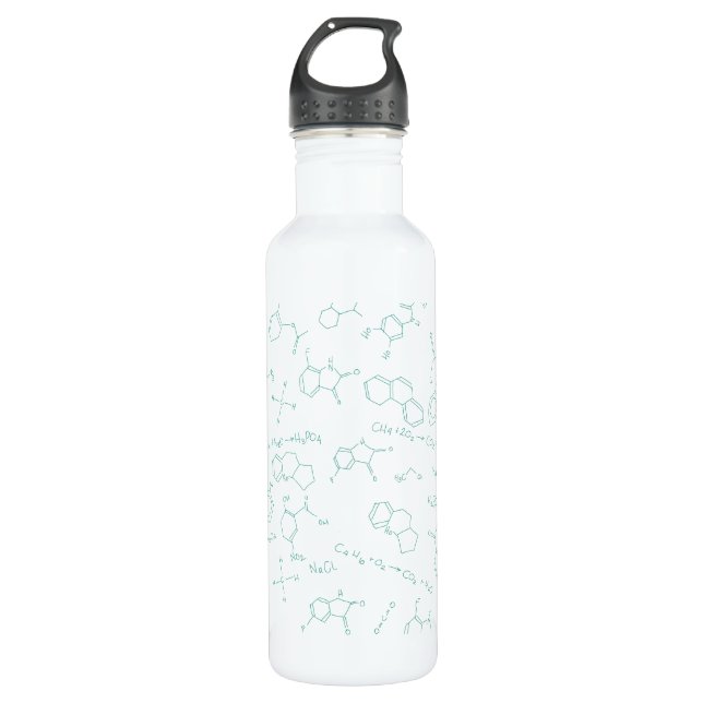 Chemistry diagrams design in green stainless steel water bottle (Front)