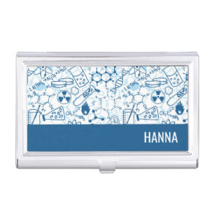 Chemistry Doodle Pattern Personalized Name Business Card Case