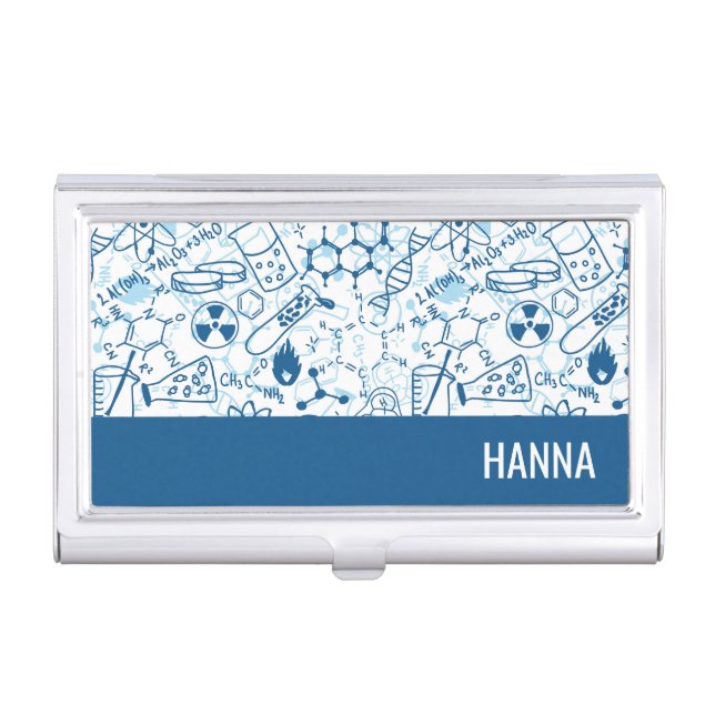 Chemistry Doodle Pattern Personalized Name Business Card Case (Front)