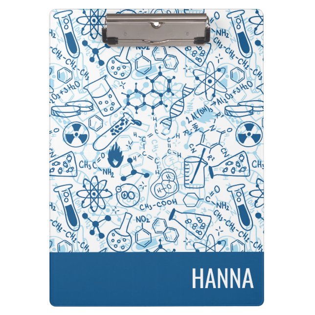 Chemistry Doodle Pattern Personalized Name Clipboard (Front)