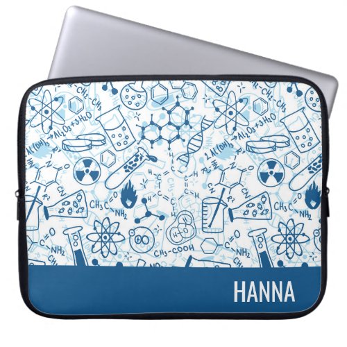 Chemistry Doodle Pattern Personalized Name Laptop Sleeve