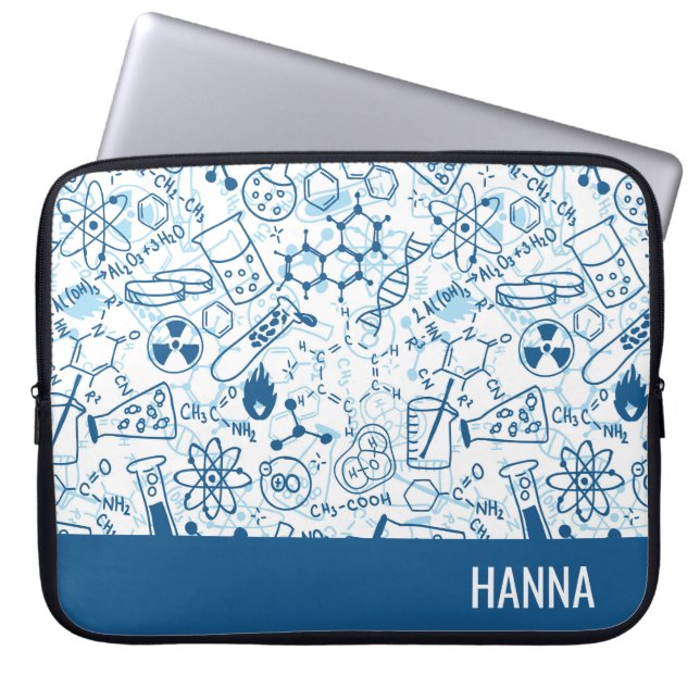 Chemistry Doodle Pattern Personalized Name Laptop Sleeve (Front)