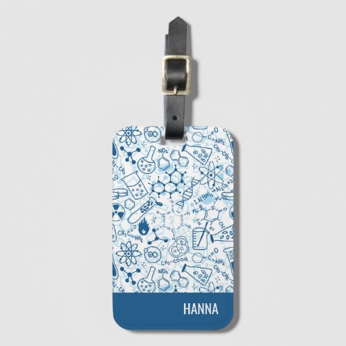 Chemistry Doodle Pattern Personalized Name Luggage Tag