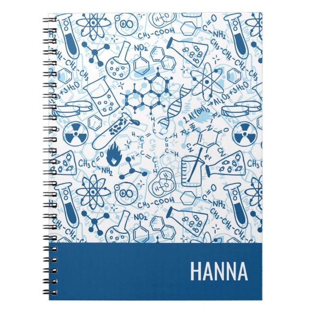 Chemistry Doodle Pattern Personalized Name Notebook (Front)