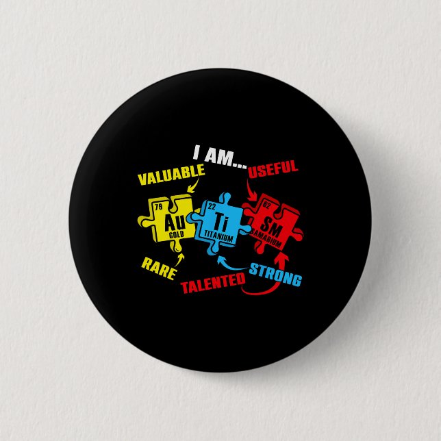 Chemistry Elements Periodic Table Puzzle Autism Aw Button (Front)