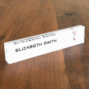 Chemistry Flask, Lab Glassware, Heart - Pink Green Desk Name Plate