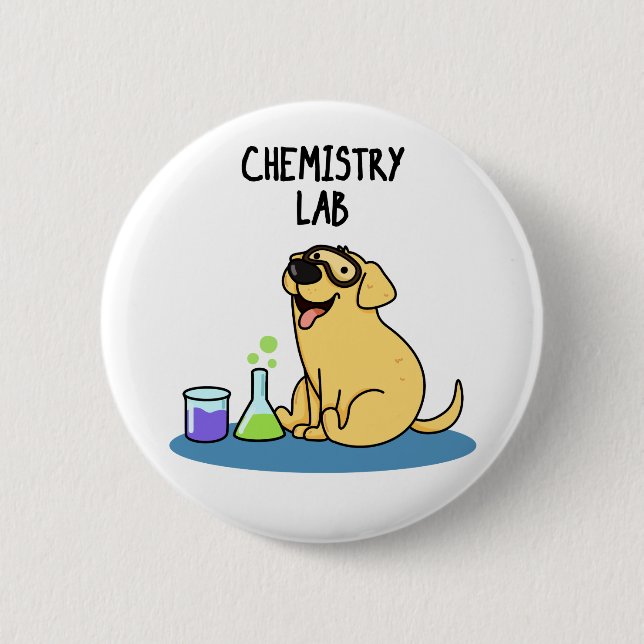 Chemistry Lab Funny Labrador Dog Pun Button (Front)
