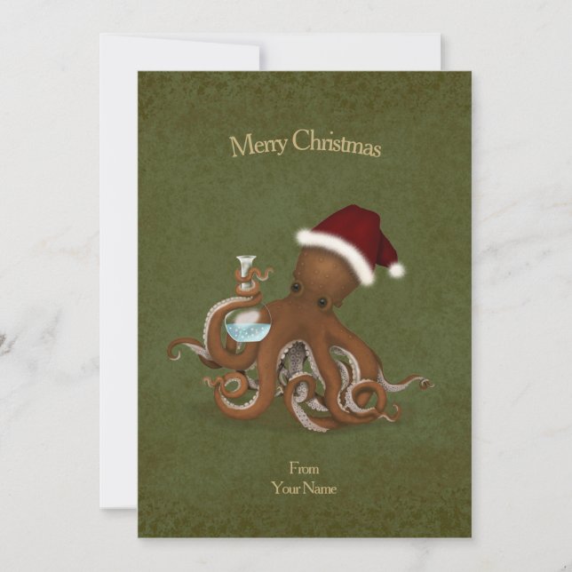 Chemistry Octopus Vintage Parchment Christmas Card (Front)