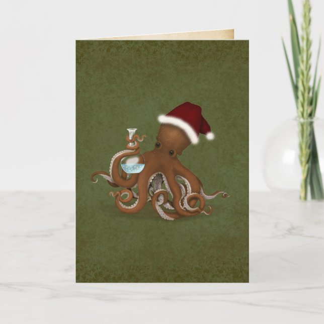 Chemistry Octopus Vintage Parchment Christmas Thank You Card (Front)