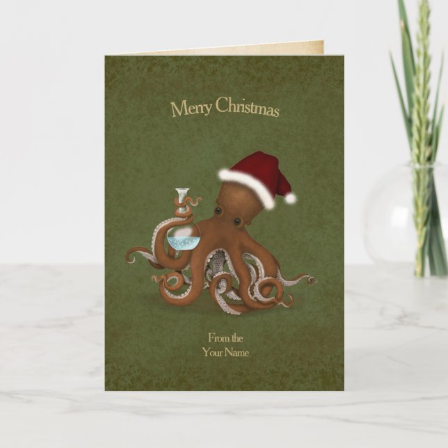Chemistry Octopus Vintage Parchment Christmas Thank You Card (Front)