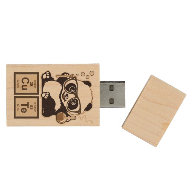 Chemistry panda discovered cute wood flash drive (Opened)