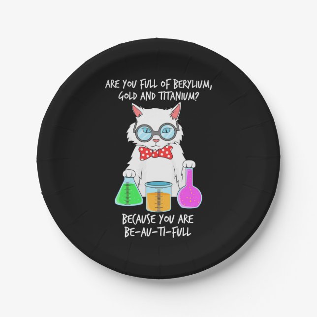 Chemistry Pun Student Loves Cat Paper Plates (Front)