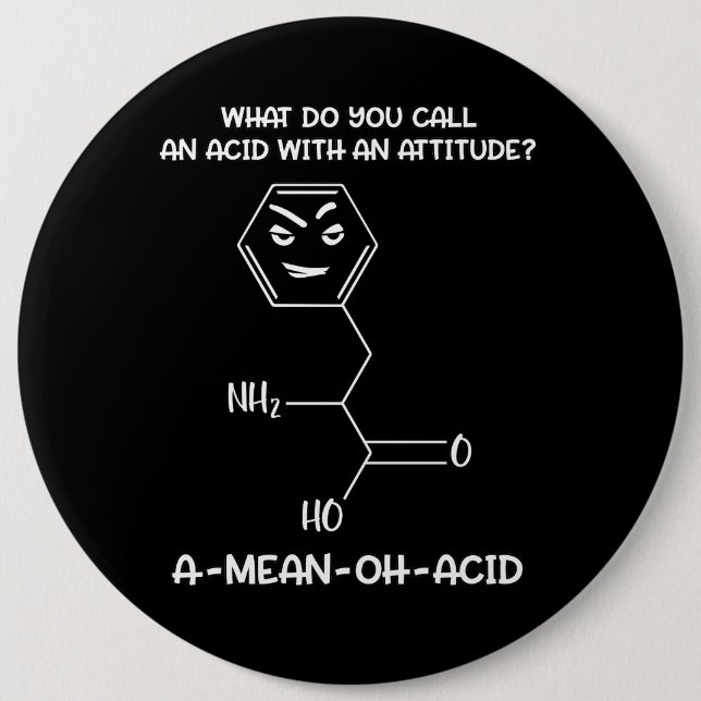 Chemistry Science Acid Attitude A-Mean-Oh-Acid Button (Front)
