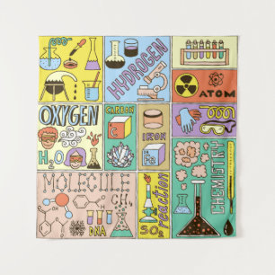 Chemistry Science Banners set. Color Hand Drawn vi Tapestry