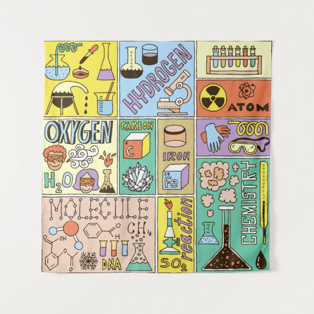 Chemistry Science Banners set. Color Hand Drawn vi Tapestry (Front)