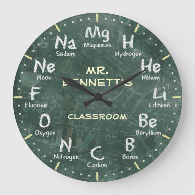 Chemistry Science Chalkboard Personalizable Clock (Front)